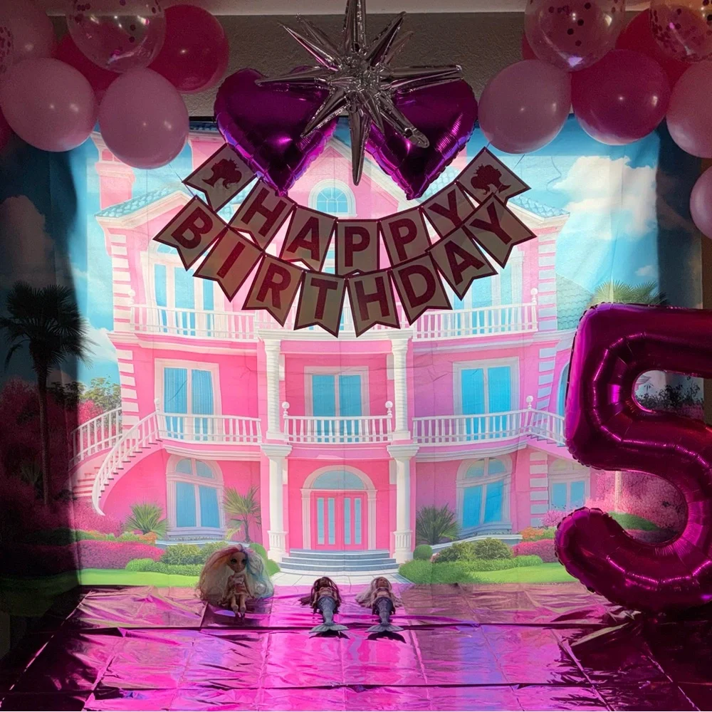 Barbie Dream house photo backdrop birthday background